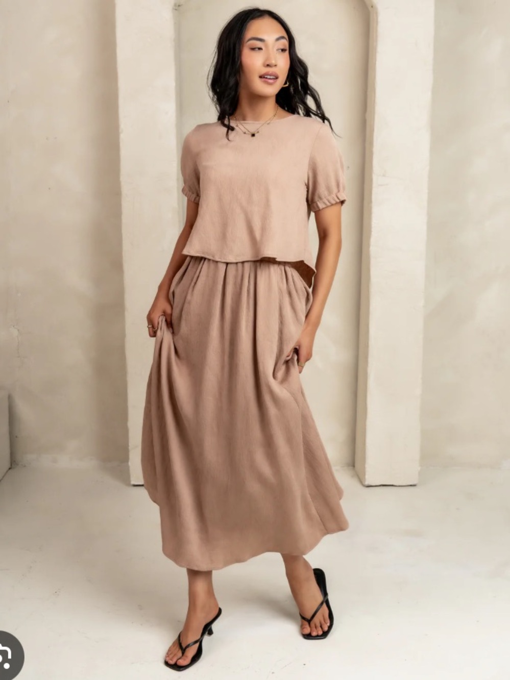 NWT Blu Pepper Tan Maxi Skirt with Elastic Waist, Mocha Brown. Earth tones.